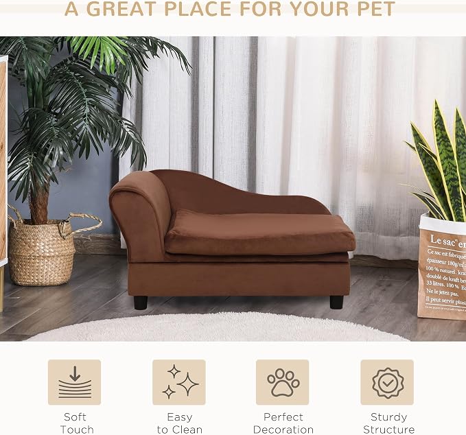 PawHut Luxury Fancy Dog Couch with Hidden Storage, Small Dog Sofa Bed with 2" Soft Foam, Modern Pet Furniture for Puppies & Little Breeds, Brown | Small Dog Sofa Bed with 2" Soft Foam, Modern Pet Furniture for Little Breeds