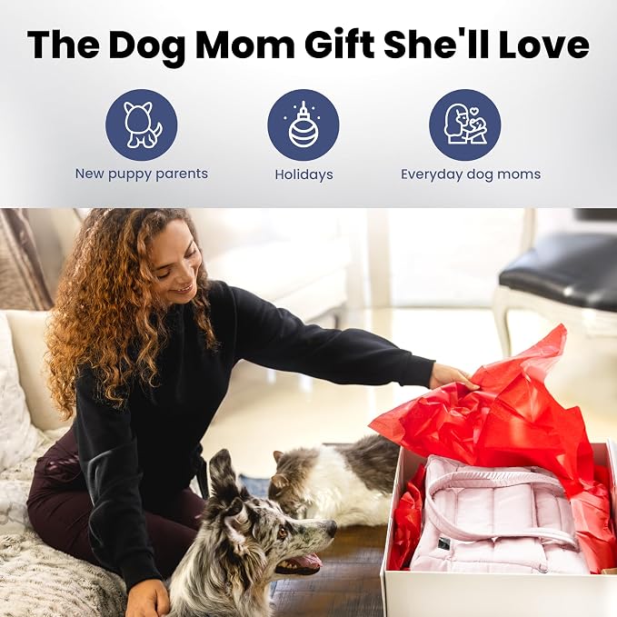 Puffer Dog Travel Bag for Dog Moms, Diaper Bag with Travel Bowls | 2 BPA-Free Collapsible Bowls, 2 Pet Food Containers, 9 Pockets, Everyday Puffer Bag Works With or Without Your Dog, Soft Pink