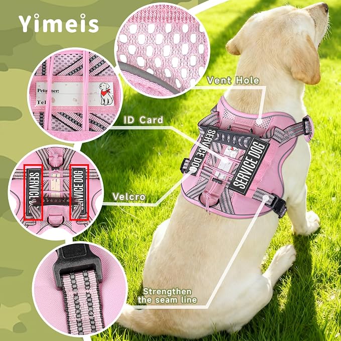 Service Dog Tactical Vest Harness and Leash Set Small Sized Dog Emotional Support- Tactical Dog Harness Training Collar with Name (Pink, S) ﻿