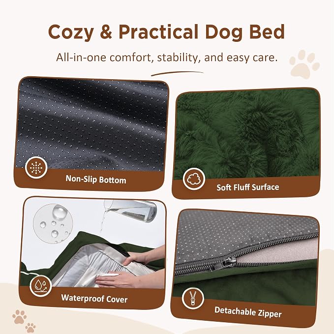 Comfort Expression Waterproof Orthopedic Dog Bed for Extra Large Dogs | Supportive Egg Crate Foam XL Pet Bed with Removable Bolster, Dog Couch with Washable Cover & Non-Slip Bottom, 42x30 Inch