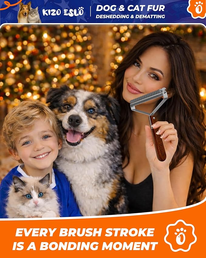 Over-Sized 2-Sided Dog Brush For Shedding Undercoat Rake for Dogs & Cats & Horses, Remove Mats, Dematting Comb,Gentle Grooming Brush for German Shepherds Medium to Long-Haired Pets(African Padauk)