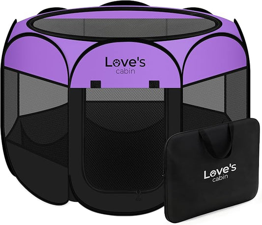 Love's cabin Pet Puppy Dog Playpen, Large Dog Tent Crates Cage Indoor/Outdoor, Portable Playpen for Cat, Foldable Pop Up Dog Kennel Playpen with Carring Case, Removable Zipper Top, Purple