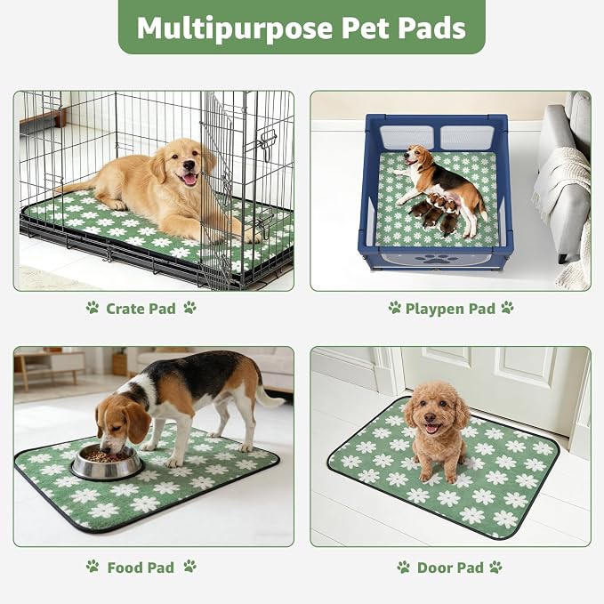 LOOBANI Washable Puppy Pads, Reusable Dog Pee Mat 18"x24", 4 Pack | Super Absorbent, Waterproof, Leakproof, Non-Slip, Soft For Playpen, Crate, Potty Training, Floors