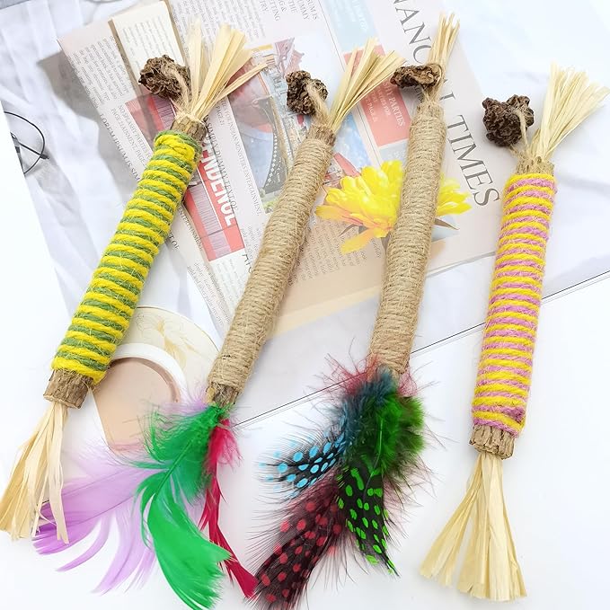 Quacc 4 PCS Silvervine Chew Sticks Natural Silver Vine Sticks Cat Dental Treat Toy for Teeth Cleaning Calm Cat Anxiety Stress