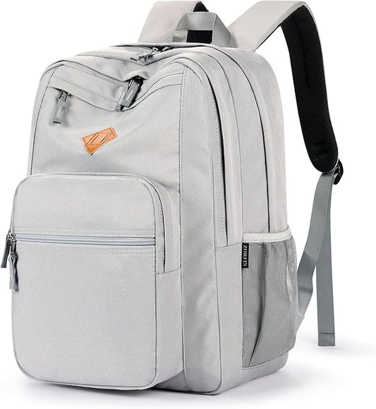 ZORFIN 26L Backpack for College, and Travel: Water Resistant Bookbag - Grey