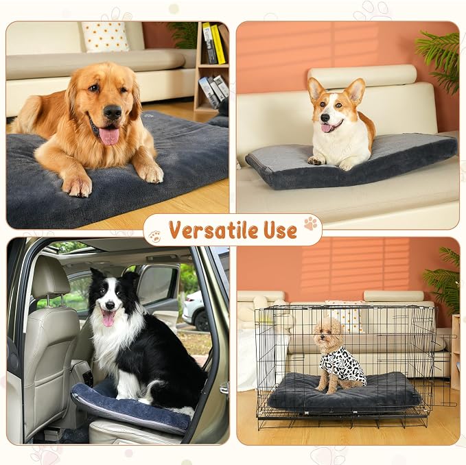 EMPSIGN Dog Bed Mat Crate Pad Mattress, Ultra Soft Pet Kennel, Grey, Large | Reversible(Cool & Warm), Waterproof Linings, Removable Machine Washable Cover, for 36" Dog Crate, Firm Support