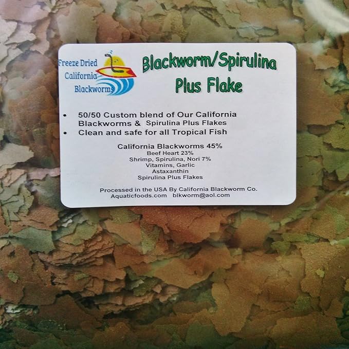 Aquatic Foods Inc. Flakes - 45% California Blackworm & 20% Spirulina Flake Mix for Discus, Cichlids, Tetras, Guppies, Live Bearers, Pond Fish, All Community Tropical Fish Premium AF Flakes - 1-lb