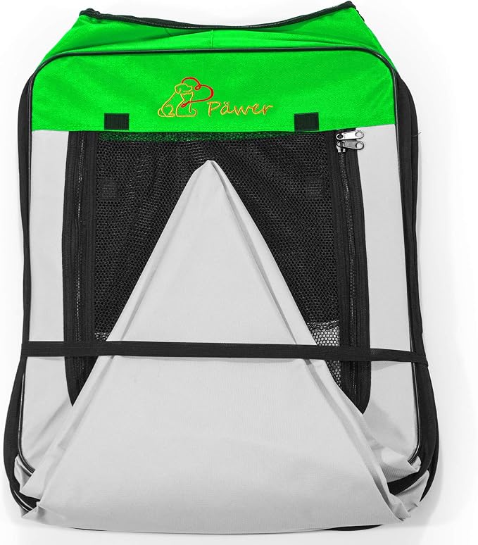 Pawer 36”×18.5” 8-Panel Foldable Pet Playpen, Bright Green+Grey, Personalize Embroidery Fabric Piece Available, for Cat/Dog/Puppy, 600D Oxford Cloth Portable Indoor & Outdoor Kennel with Carry Bag