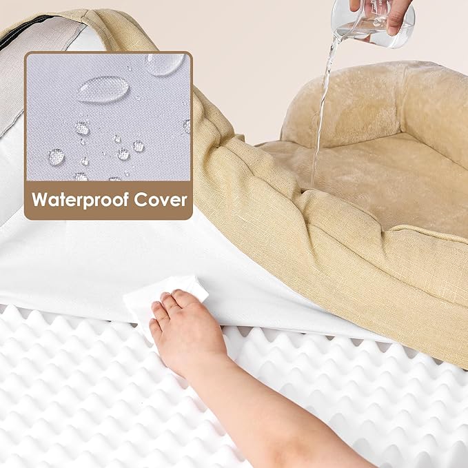 EHEYCIGA Orthopedic Dog Beds Large Sized Dog, Waterproof Washable Pet Bed | Non-Slip Bottom and Egg-Crate Memory Foam XL Dog Couch Bed with Washable Removable Cover, Greige