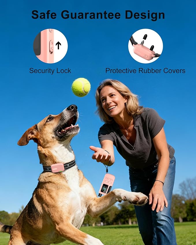 Jugbow Dog Shock Collar - 4500FT Dog Training Collar with Remote, IPX8 Waterproof Electric Dog Collar with 4 Training Modes, Security Lock, Rechargeable eCollar for 10-120lbs Dogs(Hot Pink)