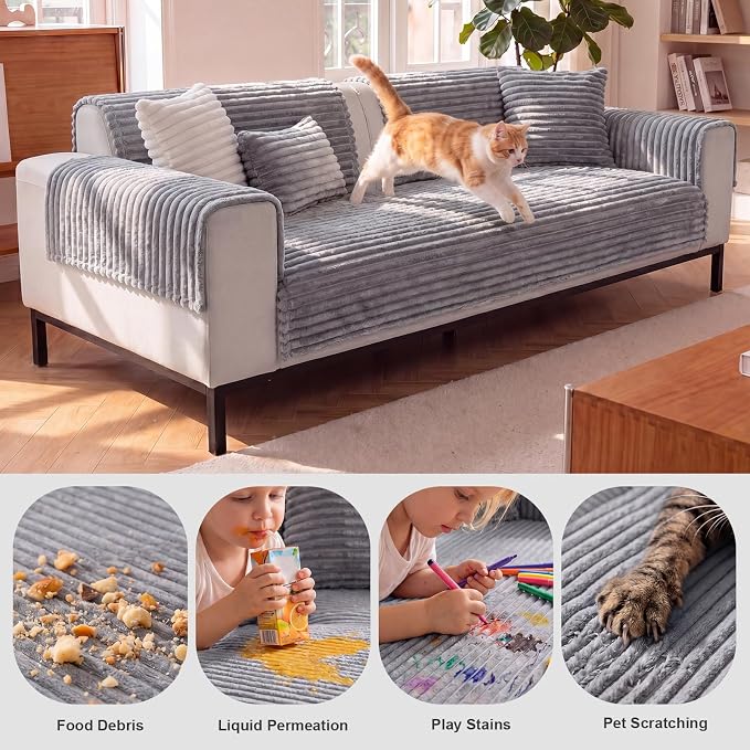 FUANGUI Waterproof Couch Cover for Dogs, Washable Pet Couch Covers for Sofa | Soft Cat Dog Bed Cover Non-Slip Couch Covers for 3 Cushion Couch Sofa Pet Friendly