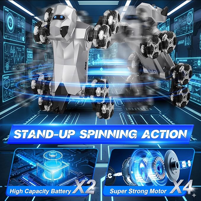 NQD® Robot Dog Toy, 360°Rotate Remote Control Robot Dog with Dancing & Sound FX, Remote Control Cars RC Stunt Robotic Dogs with LED Eyes, Electronic Pet Toys Gifts for Boys Kids Age 3-5 6-7 8-12
