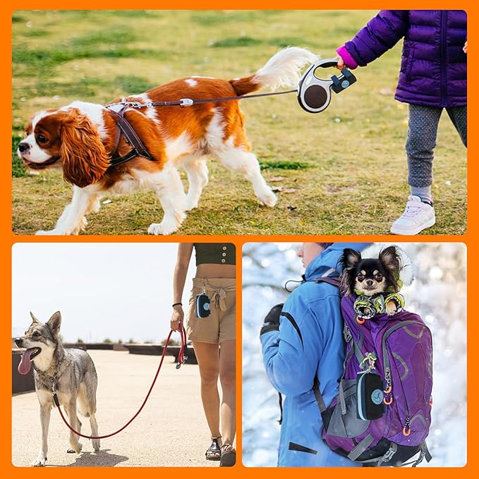 Dog Poop Bag Holder Zippered Pouch, Portable Dog Poop Bag Dispenser with 1 Metal Clip, Fashion Color Matching Canvas Waste Bag Holder for Leashes - Brown & Black