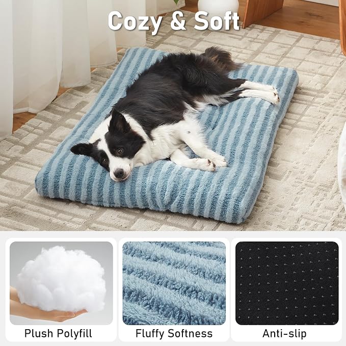 FURTIME Washable Dog Bed Large Sized Dogs, Deluxe Medium Dog Crate Beds | Comfy Fluffy Kennel Pad Anti-Slip Pet Sleeping Mat, Machine Washable Dogs Pillow, 35"x23"x3.5", Blue