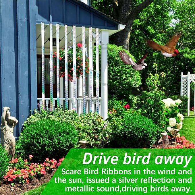 [492FT] Effective Birds Scare Ribbon, Reflective Flash Reflectors to Keep Pigeons, Hawks, Woodpeckers, Geeses Away from Trees Plants Crops