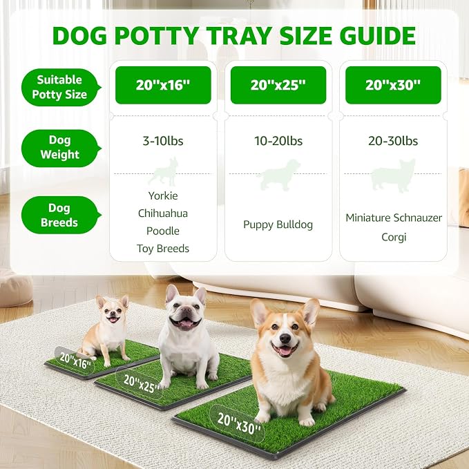20"x25" Portable Dog Grass Pad with Tray, for Indoor Outdoor Potty Training | Dog Litter Box, Easy to Clean, Pet Loo, Artificial Grass Patch & Washable Pee Pad, Ideal for Patio Balcony Apartment