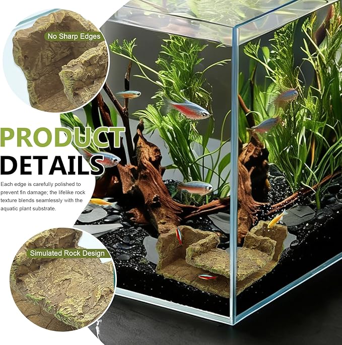 Aquarium Cave for Betta & Shrimp – Artificial Rock Hideout, Corner-Friendly Fish Tank Decor with Interactive Hiding Spots & Exploration Tunnel for Small Fish