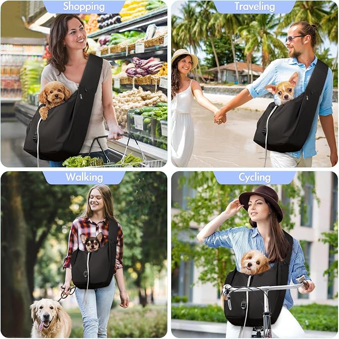 Dog Carrier Sling, Puppy Carrier Sling 20 lbs, Black | Dog Carriers for Small Dogs & Cats With Pockets, Machine Washable, Adjustable Shoulder Strap, Hands Free for Outdoor Use