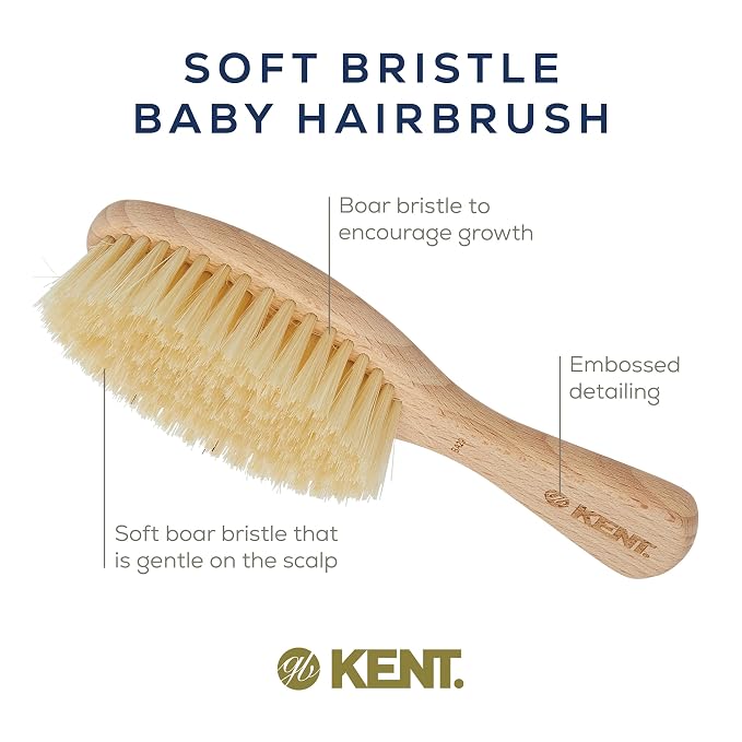 Kent BA29 Cradle Cap Baby Hair Brush with Soft Natural Bristles and Travel Pouch - Baby Essentials for Newborn Hair Brush Made in England