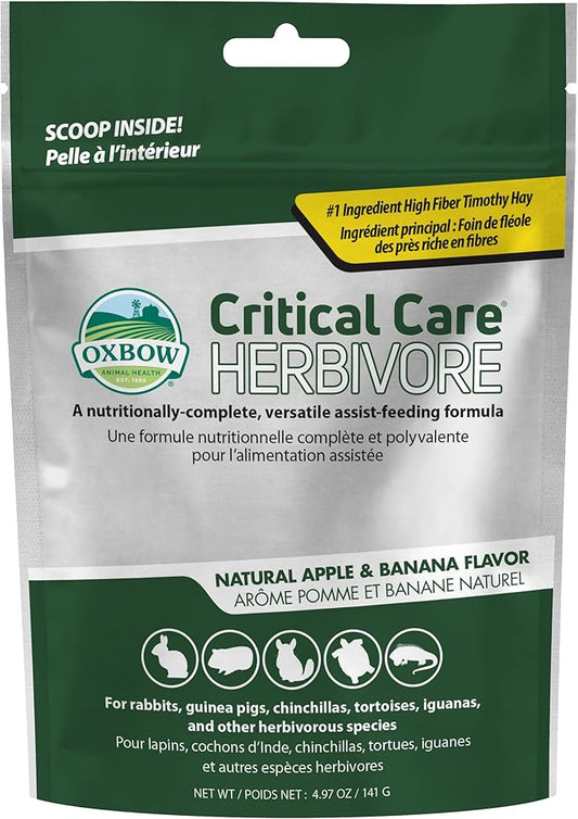 Oxbow Critical Care Herbivore, Emergency Guinea Pig Food, Rabbit Food for Recovery, Natural Apple Banana Flavor, Critical Care for Guinea Pig Emergency Kit, Made in USA, 141 Grams