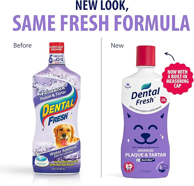 Dental Fresh Plaque & Tartar Control Water Additive for Dogs & Cats – Helps Support Clean Teeth, Healthy Gums & Fresh Breath Just add to Water – Advanced Formula Oral Care, 17 fl oz