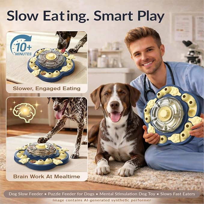 KADTC 3-Level Dog Puzzle Toy, Spin to Release Treat Dispenser & Slow Feeder | LARGE SIZE - Slide, swing, sniff, search: 4 play modes curb boredom, channel energy, build focus, deliver mental stimulation.