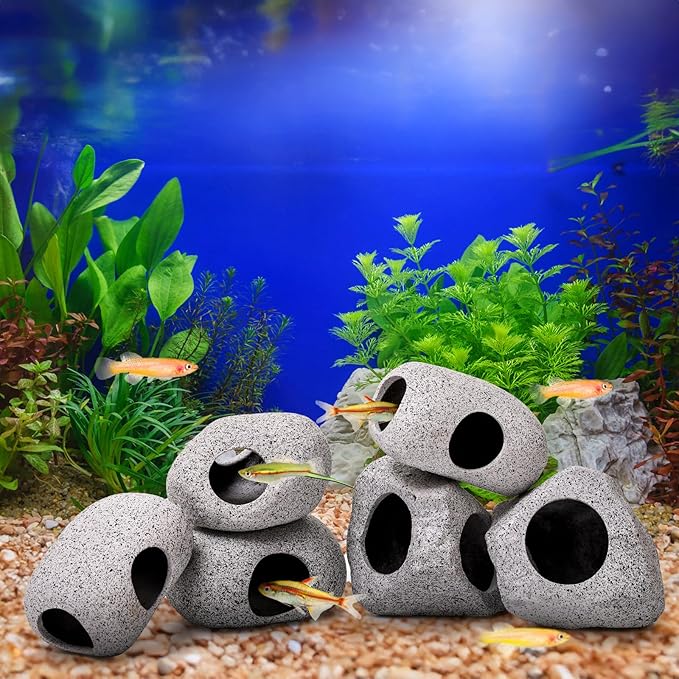 Eorbow 6 Pack Aquarium Decoration Rock Caves, Betta Fish Tank Hideaway, Hideout Stones House Decor for Cichlid Shrimp Territorial Fish Hiding Breeding Spawning, Fish Tank Ornaments
