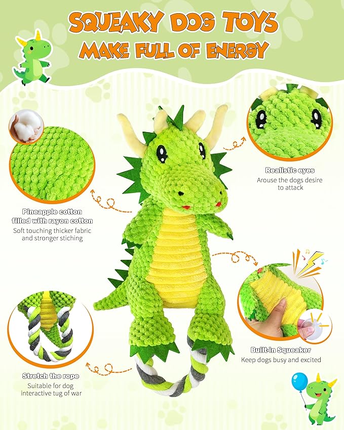 Jeefome Interactive Squeaky Dog Chew Toy,Plush Dog Rope Toys for Small Medium and Large Dogs,Tug of War Dog Toys to Keep Them Busy,Training Reward Gift,Teeth Cleanin