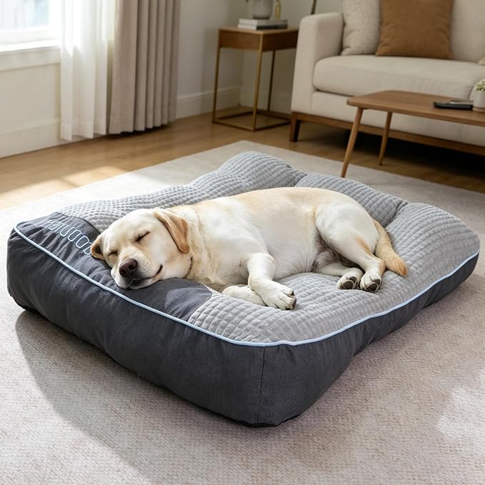 Orthopedic Support Large Dog Bed, 39" x 30" x 8" Contoured Pad, Extra Thick Foam Relieve Joint Pain & Anxiety, Anti-Slip Durable Cushion for Senior Dogs Up to 90 lbs, Grey
