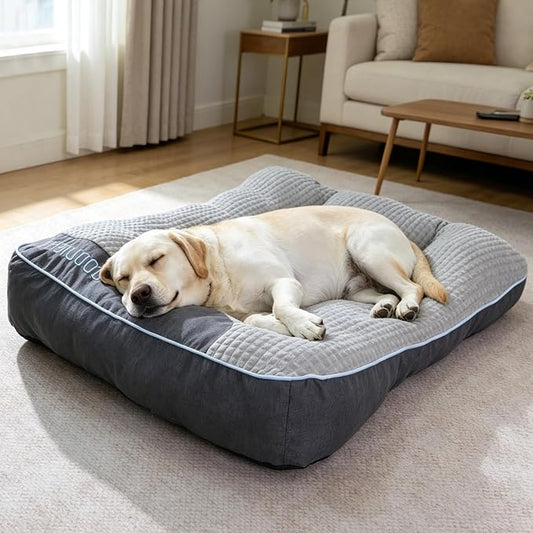 Orthopedic Support Large Dog Bed, 39" x 30" x 8" Contoured Pad, Extra Thick Foam Relieve Joint Pain & Anxiety, Anti-Slip Durable Cushion for Senior Dogs Up to 90 lbs, Grey