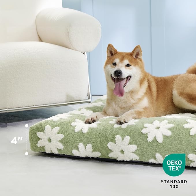 LE SURE Cute Aesthetic XL Dog Bed for Crate,Jacquard Thick Pet Pillow44x32 | Shredded Chopped Foam,Modern Plush Crate Cushion Gift for Extra Large Dog, Waterproof Washable Cover, Anti Slip Bottom, Green