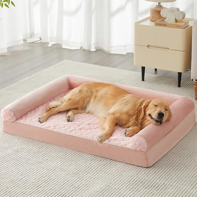 BFPETHOME Orthopedic Washable XLarge Dog Bed for Senior Dog Cozy Sleep | Extra Large Waterproof Big Soft Pet Couch Bed for Dogs Relax with Removable Cover Supportive Egg Crate Foam Pink 42x30 Inch