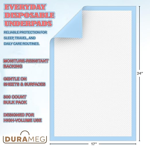 Chucks Disposable Underpads 17x24 300 Count Bed Pads Incontinence Chux Pads | Moderate Absorbency, Waterproof Leakproof, Mattress & Furniture Protection, Adults & Elderly, Puppy Training Pads, Chairs