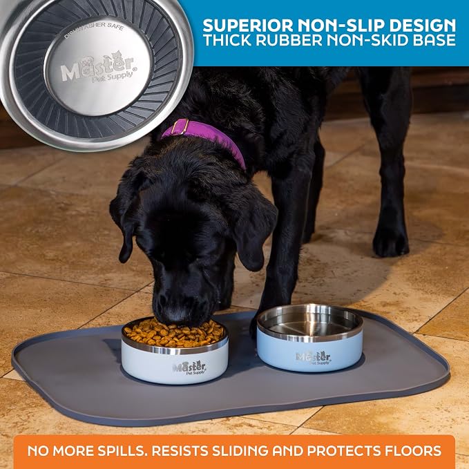 Master Pet Supply Stainless Steel Dog Bowls - 25 oz, Heavy Duty - Stainless Steel, Double Wall Extra-Thick Insulated, Non-Slip Pet Water Bowl for Dogs, Cats & Pets, Anti Rust Metal, Dish Washer Safe