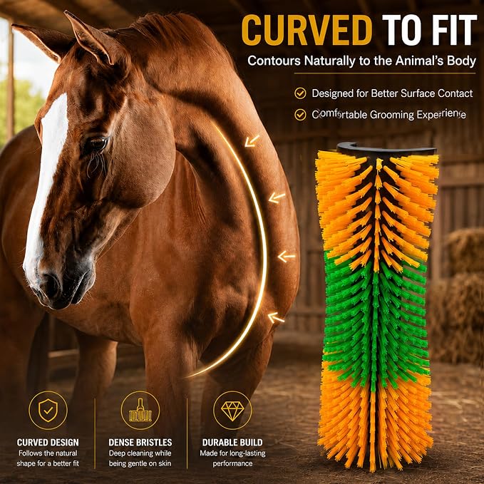 Bionic Curve Slim Livestock Scratching Brush for Cattle, Goats, Horses and Pigs - Space-Saving Farm Animal Scratcher Post, Narrow Mounted Livestock for Barns, Fences, Wooden Posts and Stall Corners