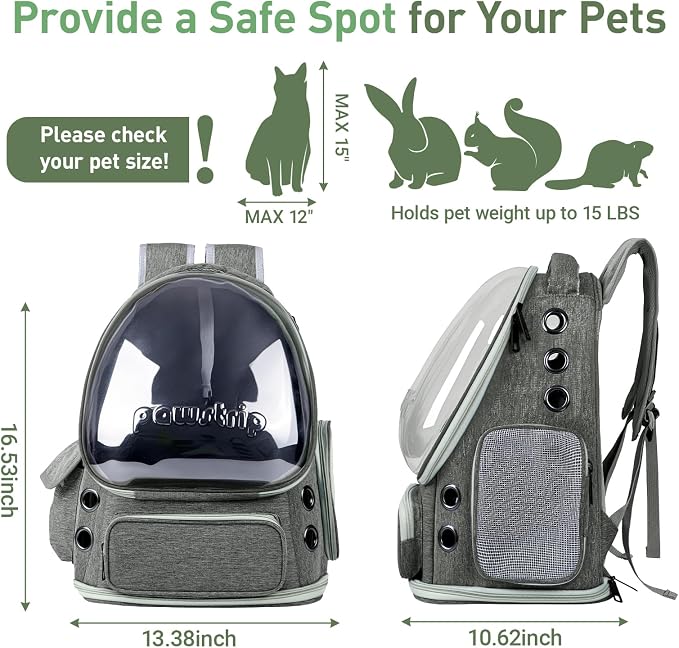 Cat Backpack Carrier Clear Bubble Window for Cats & Small Dogs up to 15 lb | Large Space Breathable Foldable Pet Carrier Airline Approved, Mesh Entry Safety Tether Washable Pad, Travel Hiking Outdoor
