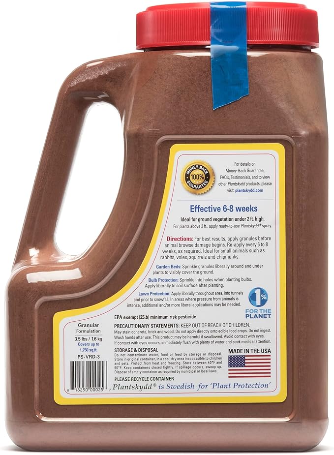 Plantskydd Animal Repellent - Repels Deer, Rabbits, Elk, Moose, Hares, Voles, Squirrels, Chipmunks and Other Herbivores; 3.5 LB Granular Shaker Jug (PS-VRD-3)