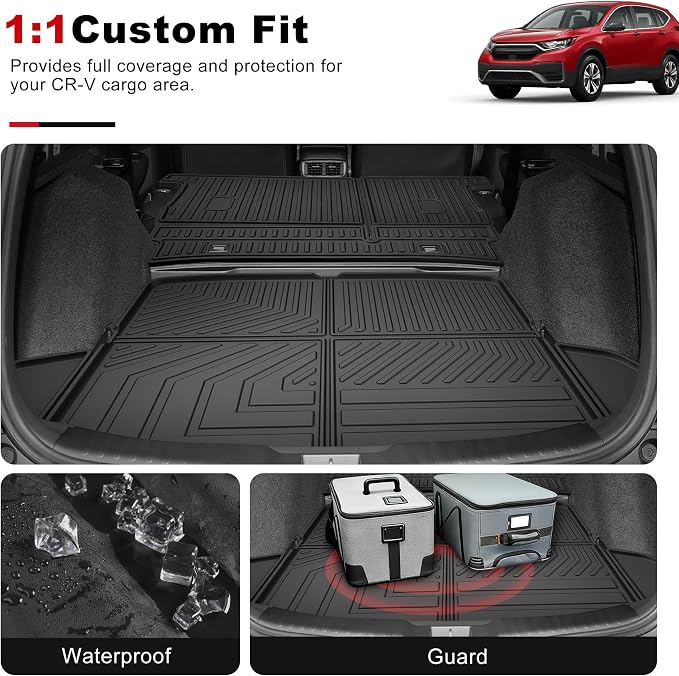 for 2017-2022 Honda CR-V Cargo Liner & Backrest Mat: Custom Fit All Weather TPE Anti Skid Waterproof Trunk Liner for CRV Accessories (Not for Hybrid or Touring)
