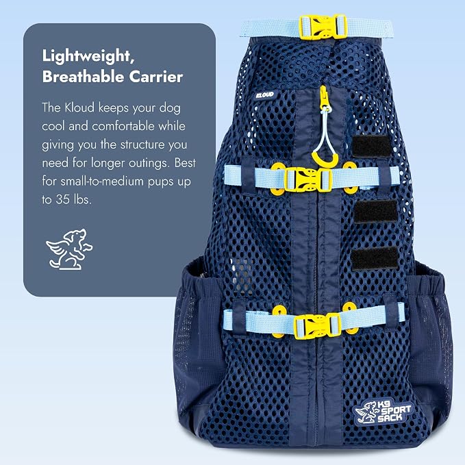 K9 Sport Sack Kloud - Large, Blue - Ideal for Dogs with 20-22” Back Length - Ultra-Light Mesh Backpack Carrier with Inflatable Frame