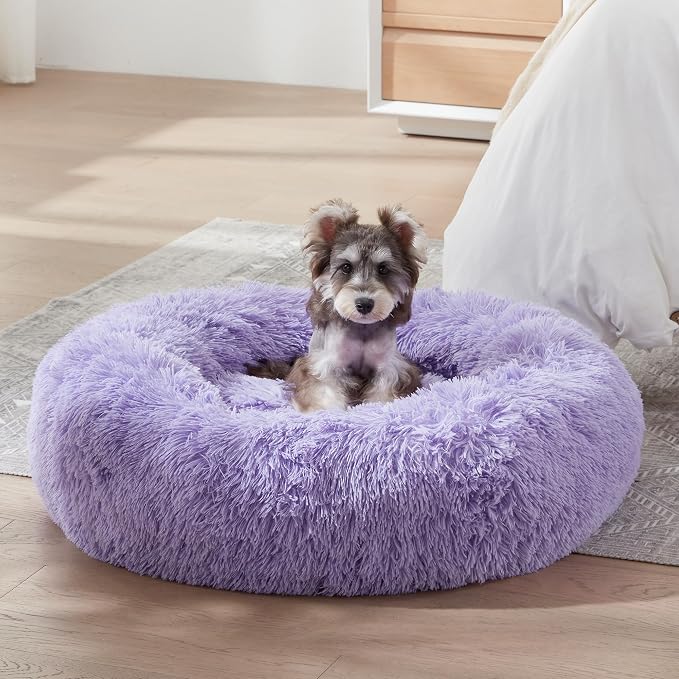 Western Home Calming Donut Medium Dog Bed Washable Pet Bed,30" Purple | Fluffy Faux Fur Round Cuddler,Anti-Anxiety,Anti-Slip Bottom,Plush Pet Dog Beds for Medium Sized Dogs,Up to 45 LBS