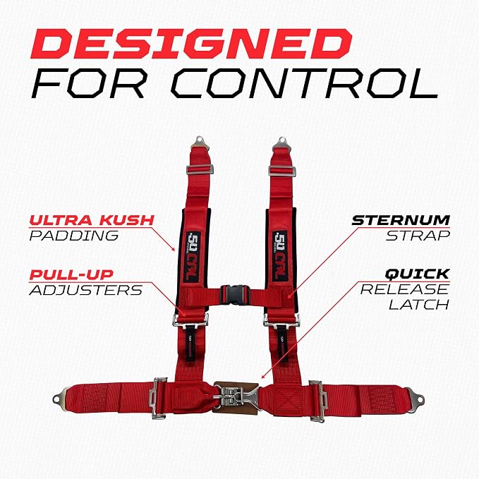 1pc 50 Cal Silver 4 Point Harness 2 inch straps, Racing Harness Seat Belt | Ultra Kush padding, Push Button quick release hardware. Universal Fit for UTV, RZR, race car