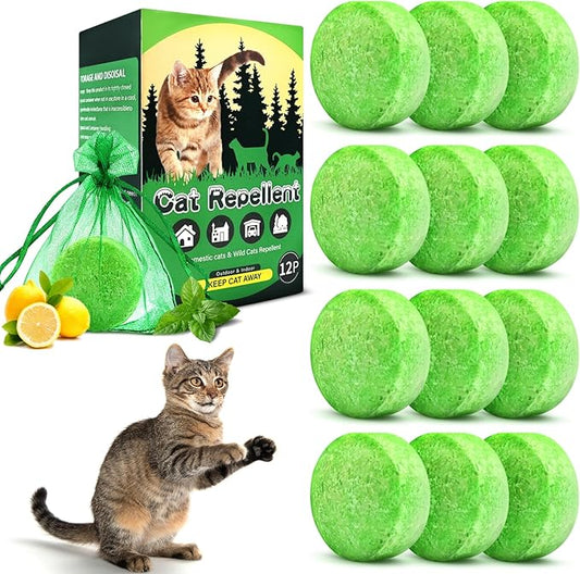 Cat Deterrent Outdoor,12 Pack Natural Peppermint Oil Cat Deterrent Balls Outdoor Indoor to Keep Cats Out of Yard Permanently Garden Lawn Prevent Scratch Chew