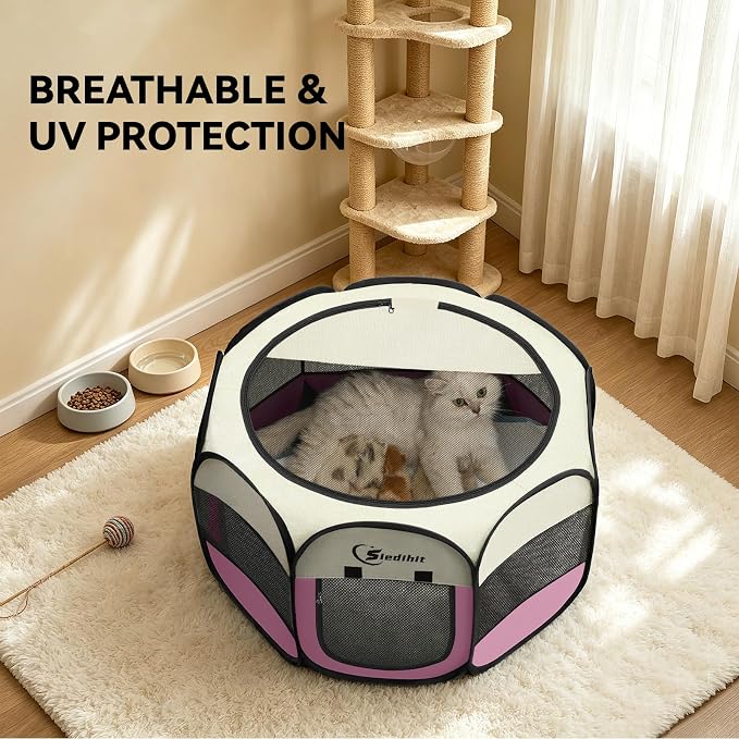 Sieidihit Dog Cat Pet Playpen Puppy Crate Cage Indoor Outdoor, Small Pink | Rest Zone for Recovering Pets New Pet Quarantine Room Portable Pop Up Easy to Set up lightweight dog Kennel with Carrying Bag