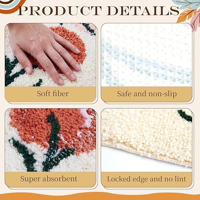 Drydiet Toilet Rug U Shaped Washable Soft and Absorbent Bathroom Rugs Non Slip Bath Mat Machine Wash Bathroom Contour Rug for Toilet Base, 24 x 20 Inch(Boho Color)