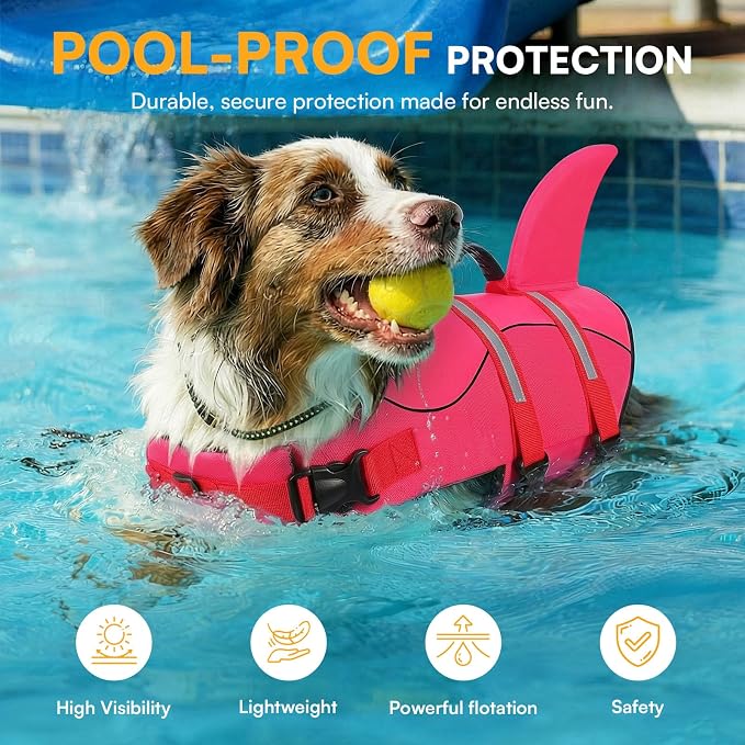 Dog Life Jacket High Flotation, Reflective Dog Life Vest for Swimming, Adjustable Dogs Life Preserver Rescue Handle Spring Summer Pool for Small, Medium, Large Dogs (Rosepink,XL)