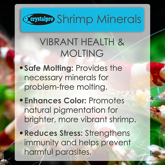 Crystalpro Shrimp Minerals 4.2 Oz – Liquid Aquarium Salt & Trace Elements for Freshwater Shrimp Tanks – Supports Caridina & Neocaridina – Molting & Breeding Additive – Invertebrate Tank Conditioner