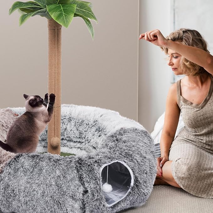 Large Cats Tunnels for Indoor Cats Fluffy Warm Cat Bed and Detachable Cave Tunnels with 20 Pet Toys, Donut Tunnel and Variety Kitten Toy Set for Playing