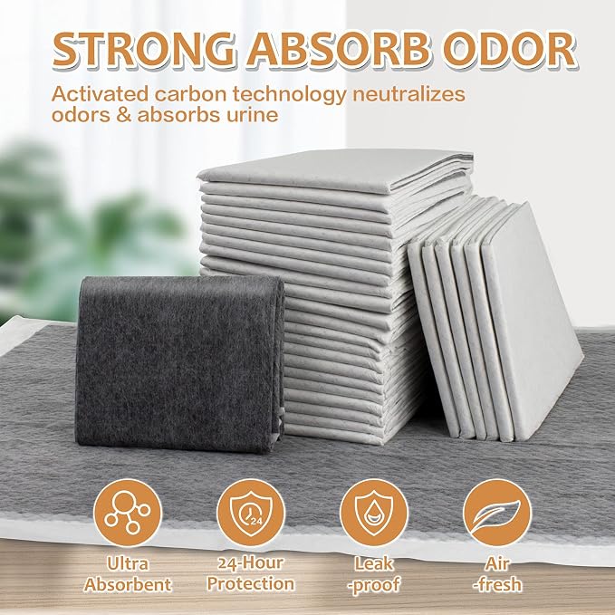 Charcoal Puppy Pads with Adhesive Tape, Dog Pee Pads Extra Large 28" x 34" - 30 Count, Potty Pads for Dogs for Odor-Control & Leakproof, Disposable Pet Pads for Puppies, Dogs & Cats, Black