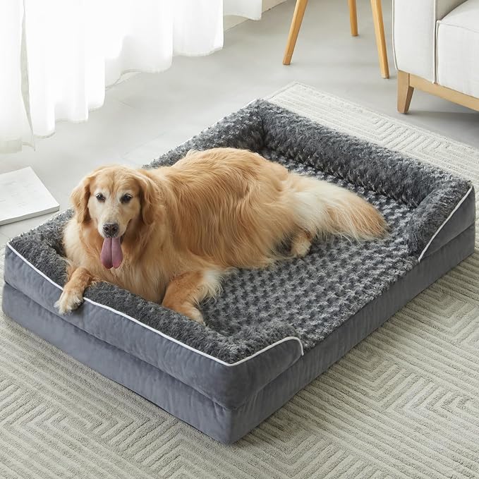 WNPETHOME Orthopedic Washable XL Dog Bed for Senior Dog Cozy Sleep | Extra Large Waterproof Big Soft Dog Couch Sofa Bed for Dogs Relax with Removable Cover Supportive Pet Bed DarkGrey 42x30Inch