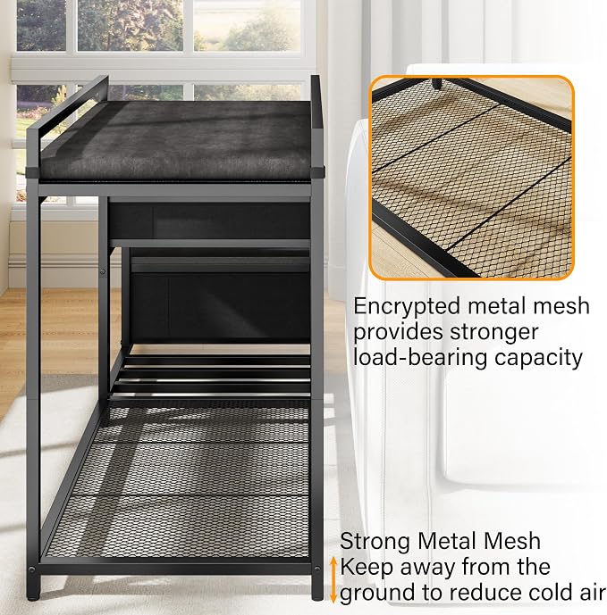 kepptory Pet Bunk Bed with Stairs and Storage, Dog Beds Attachment to Human Bed, Bedside Dogs Cot for Small, Medium Cats & Dogs, Pet Window Perch (Black)